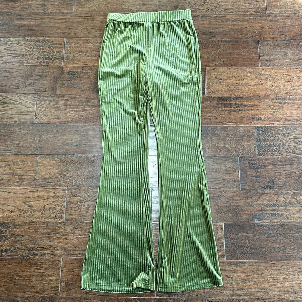 Velvet Olive Green Flare Pants